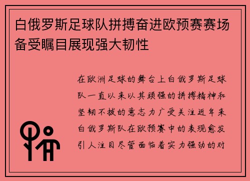 白俄罗斯足球队拼搏奋进欧预赛赛场备受瞩目展现强大韧性