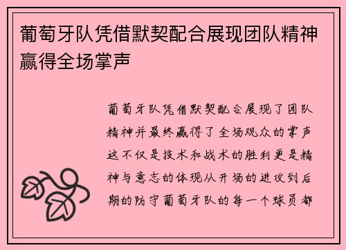 葡萄牙队凭借默契配合展现团队精神赢得全场掌声